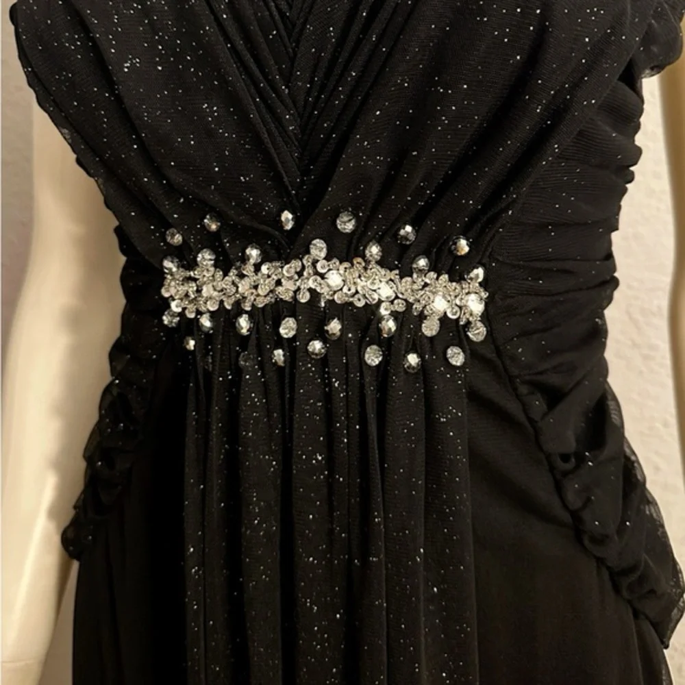 NWT A-Line Formal Maxi Dress‎ Sleeveless V-Neck Tulle Beaded Evening Gown Black